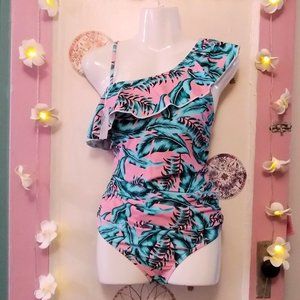 SummerMae (M) One Shoulder Tropical One Piece